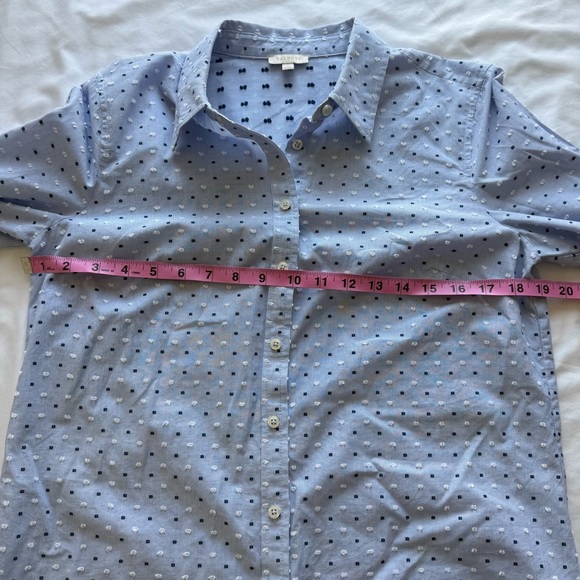 Talbots Blue Clip Dot Button Down Collared Shirt Preppy Office Career Cotton Sm - Picture 8 of 8